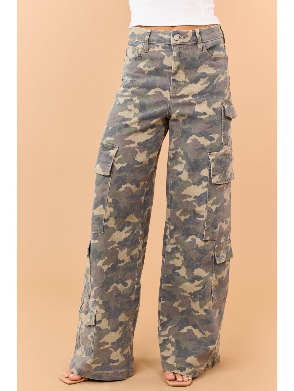 Hidden Army Green Camo Wide Leg Cargo Jeans | 31